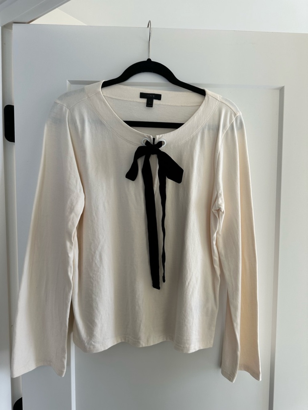 J.C Cream Long-Sleeve Top with Black Bow